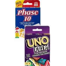 Phase 10 & UNO Flip Card Game Bundle